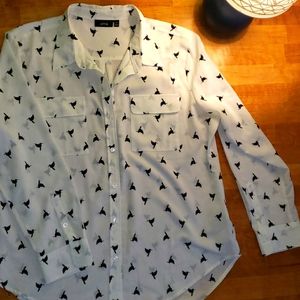 Bird pattern button down blouse